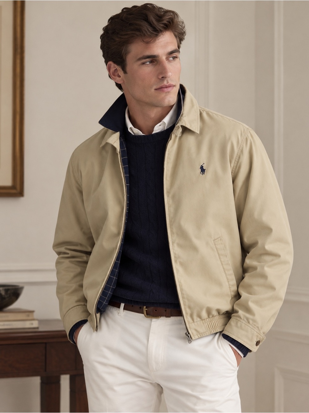 Polo Ralph Lauren Bi-Swing Jacket Men’s Beige Tan Harrington Preppy Coat XL
